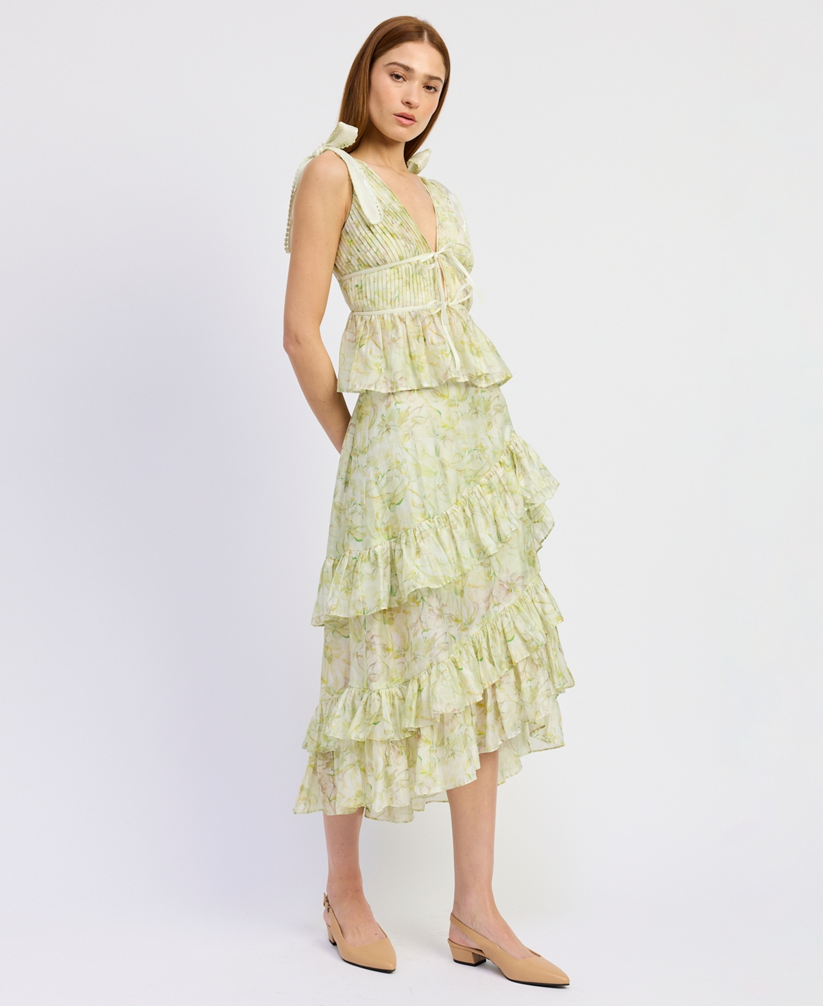 En Saison Women's Claire Ruffled Tiered A-Line Midi Skirt