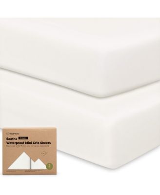 Soothe Waterproof Pack N Play Sheets for Girls, Boys, 2pk 38x26 Cotton Mini Crib Sheets Fitted, Soft, Breathable