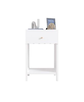 Minimalist Scalloped Edge Nightstand with Drawer and Open Shelf in White