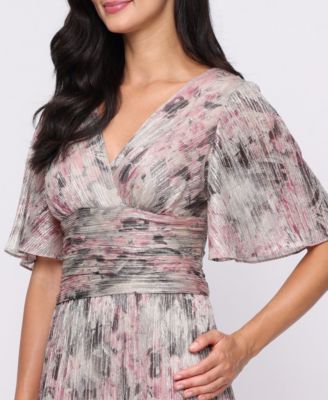 Women's Printed V-Neck Bodre Long Dress