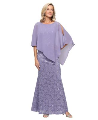 Women's Sequin Lace Chiffon Caplet Gown