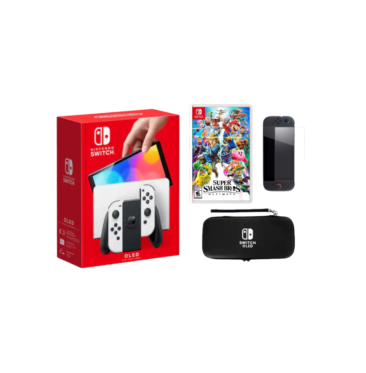 Nintendo Switch Oled White Bundle With Accessories and Super Smash Bros Game