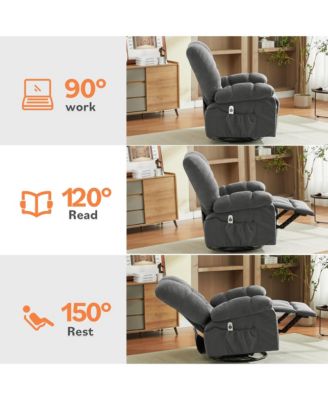 Swivel Massage Recliner with Vibration Lumbar Heating Rocker and USB Port