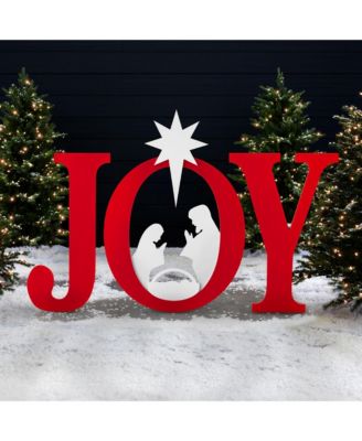 46in Outdoor JOY Christmas Nativity Decoration w/ Weather Resistant PVC, Ground Stakes