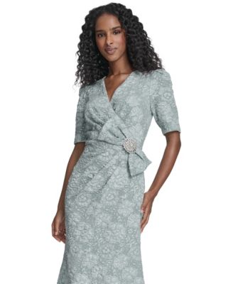 Women's V-Neck Bow Detail Faux Wrap Gown