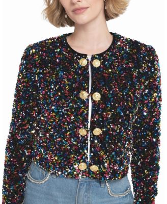 Women's Sequin Cropped Jacket Biker