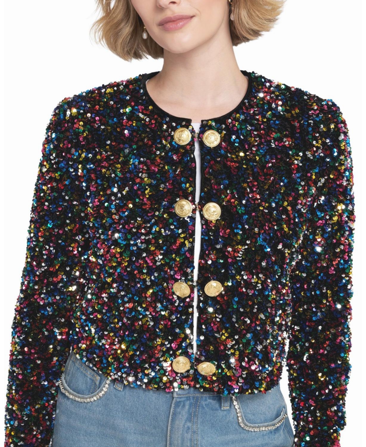 Elle Collection Women's Sequin Cropped Jacket Biker