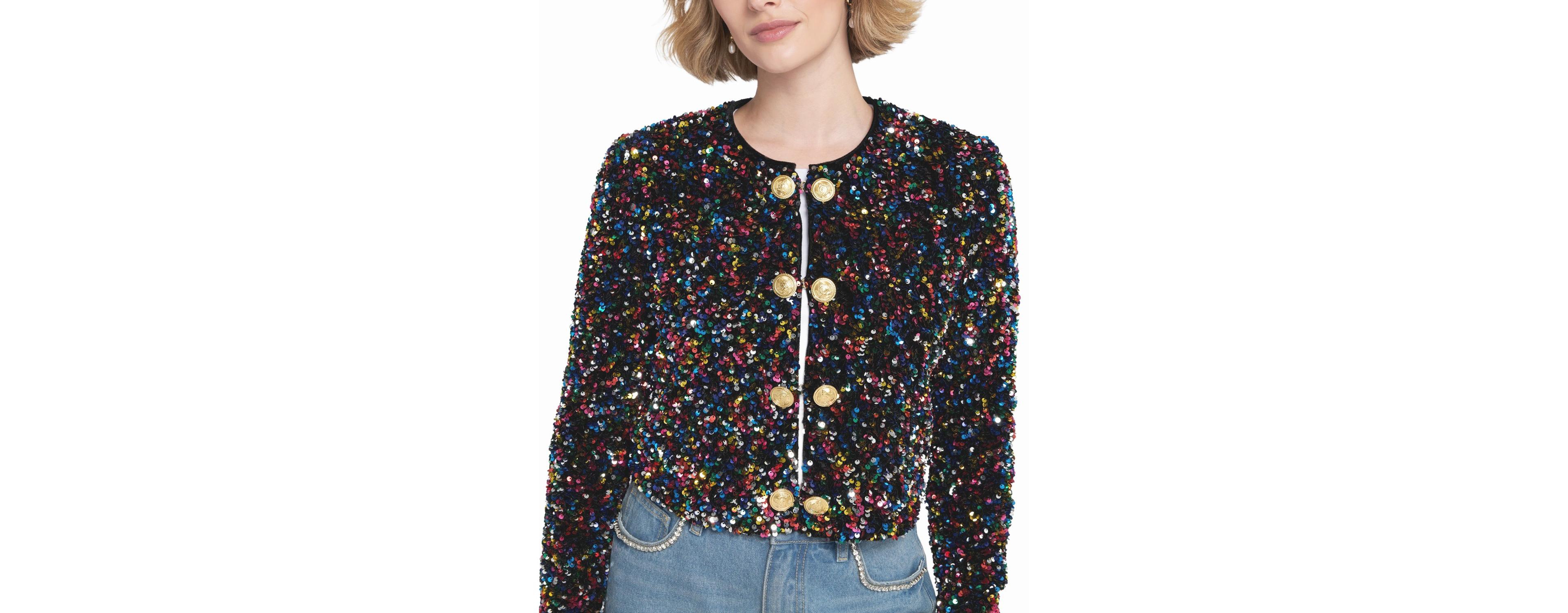 Elle Collection Women's Sequin Cropped Jacket Biker