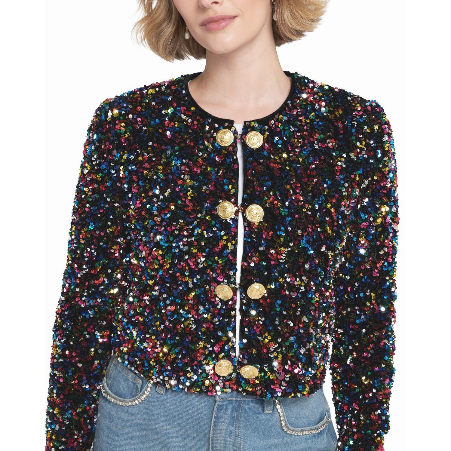 Women's Sequin Cropped Jacket Biker