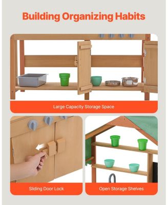 Kids Outdoor Mud Kitchen Playset with Canopy Sink Storage and Pretend Cooking Features