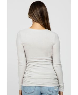 Maternity Cream Soft Knit Ruched Top