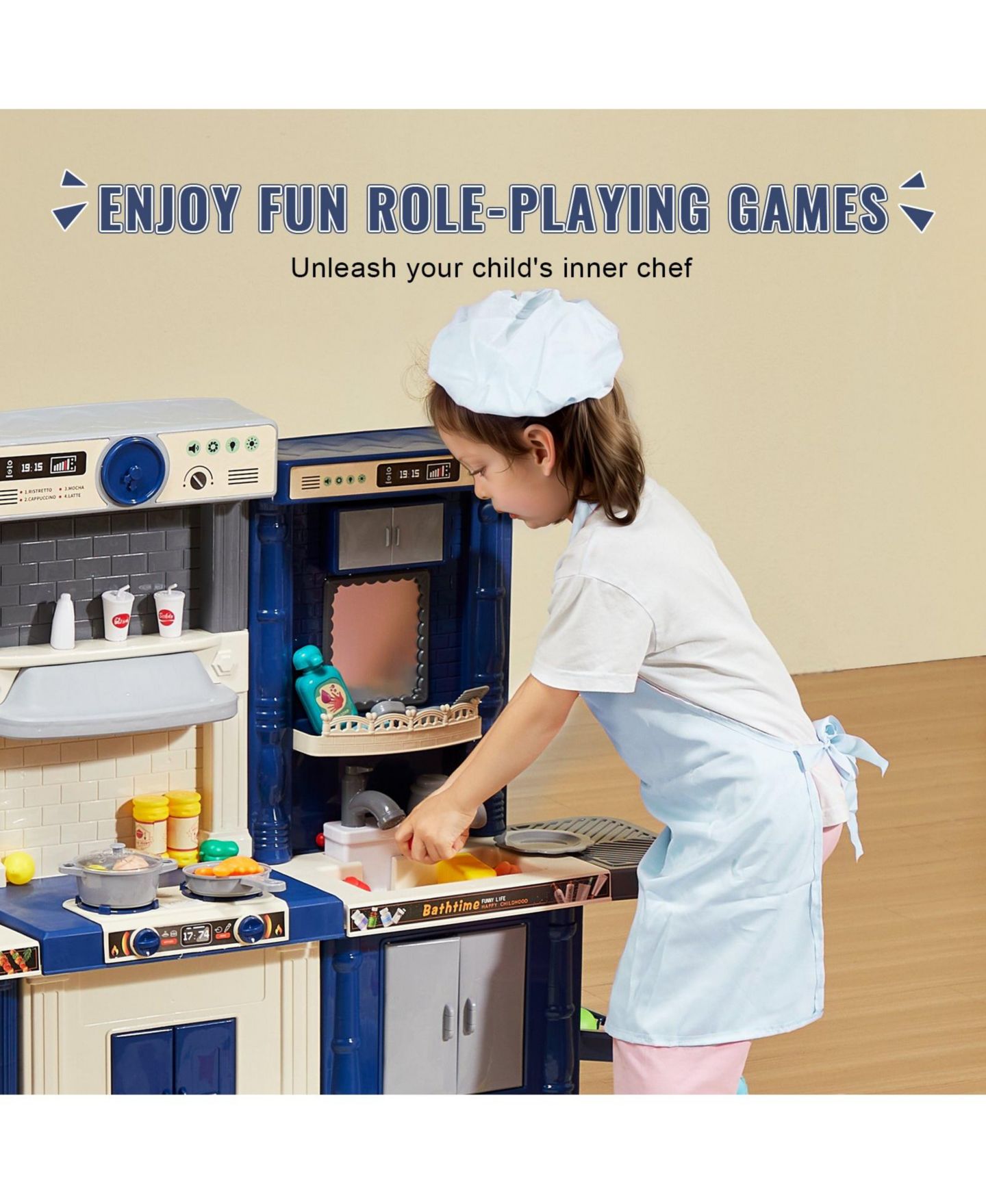 Детский игровой набор Mecale 3-in-1 74-Piece Kitchen Playset, Ages 3+, цвет: Синий — фото 8