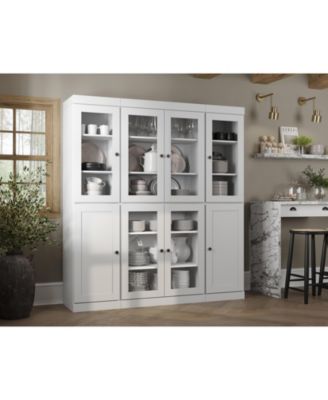 100% Solid Wood 65" Pantry China Cabinet with Clear Glass, Shaker Doors & Adjustable Shelves