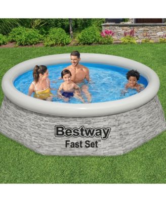 8' x 24" Round Inflatable Outdoor Swimming Pool with Filter Pump, Gray