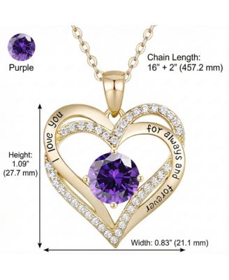 14K Gold Plated Heart ''I Love You'' Pendant with Colored Cubic Zirconia