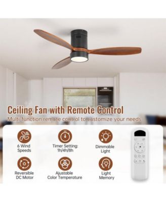 52-inch Classic Black 3-Blade Flush Mount Ceiling Fan with Light and Remote Control