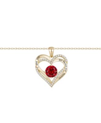 14K Gold Plated Heart ''I Love You'' Pendant with Colored Cubic Zirconia