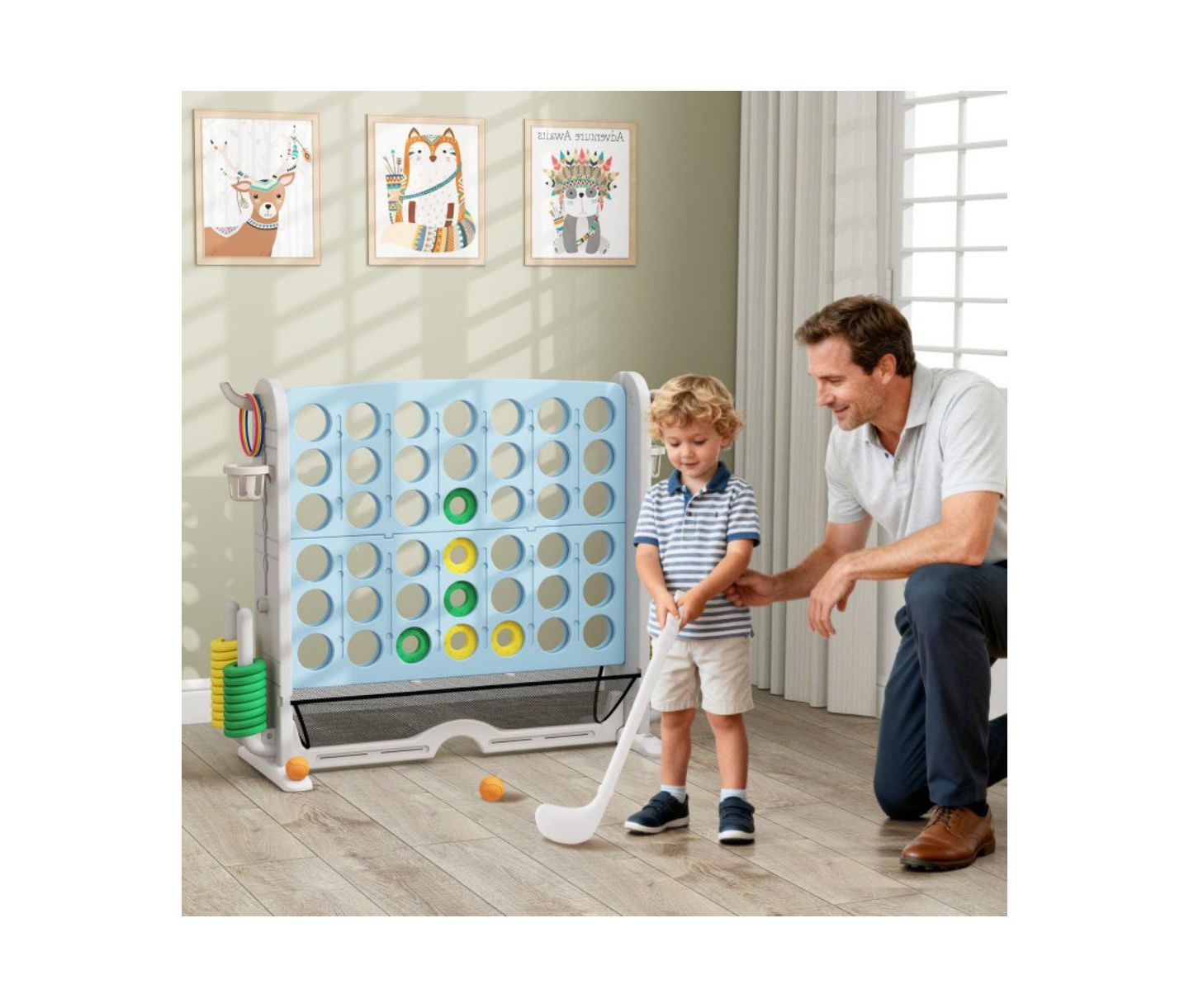 Детские игрушки HONGGE Jumbo 4 to Score 4-in-1 Game Set with Adjustable Height, Ages 3+, цвет: Синий — фото 9