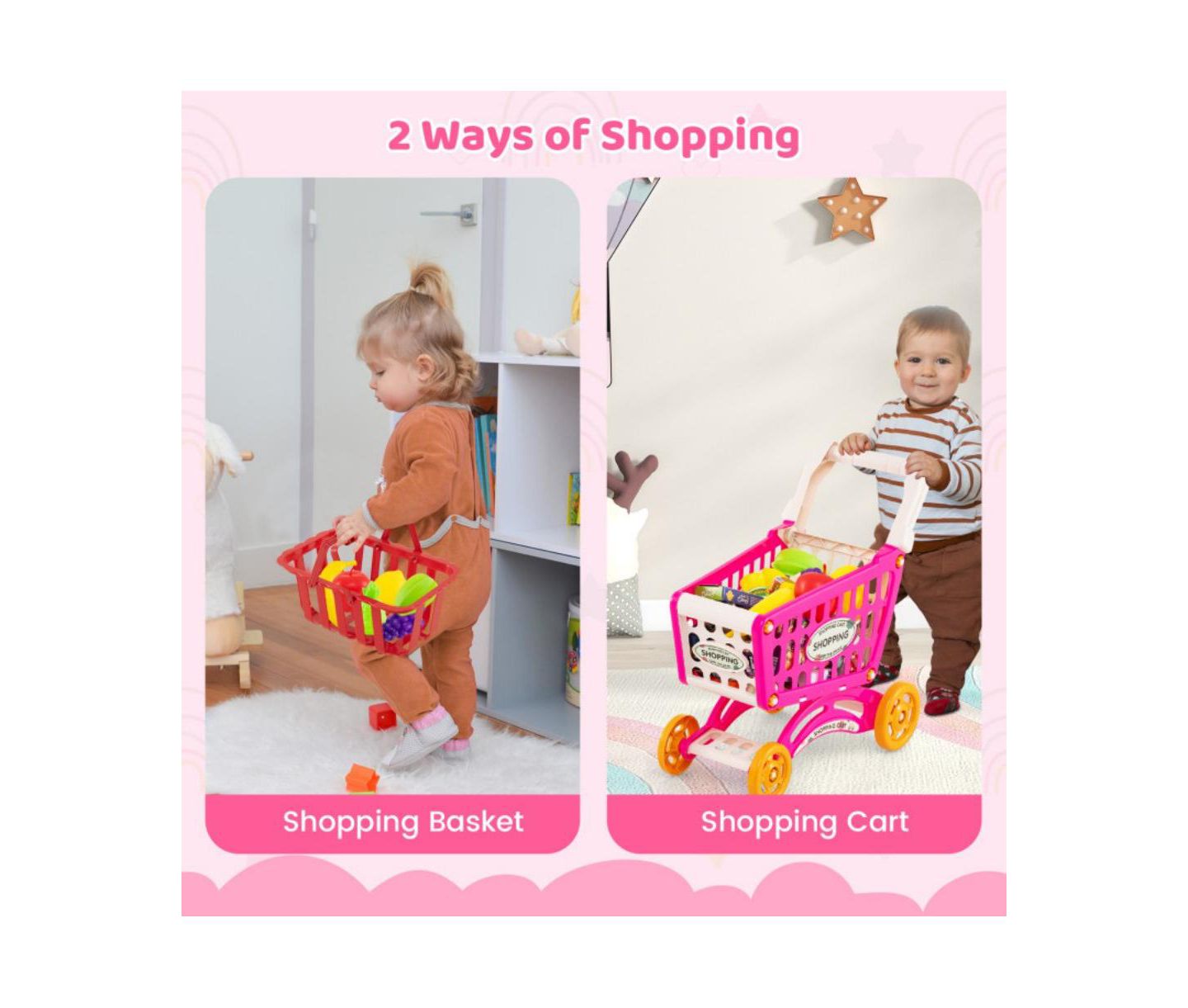Детский игровой набор HONGGE 2-in-1 Light-and-Sound Scanner 76-Piece Supermarket Playset, Ages 3+, цвет: Розовый — фото 9