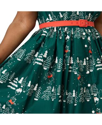 Plus Size Collared Short Sleeved Belted Swing Dress