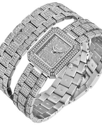 Women's Arc Crystal Diamond (0.06 ct. t.w.) Swiss Quartz Stainless Steel Watch, 23mm