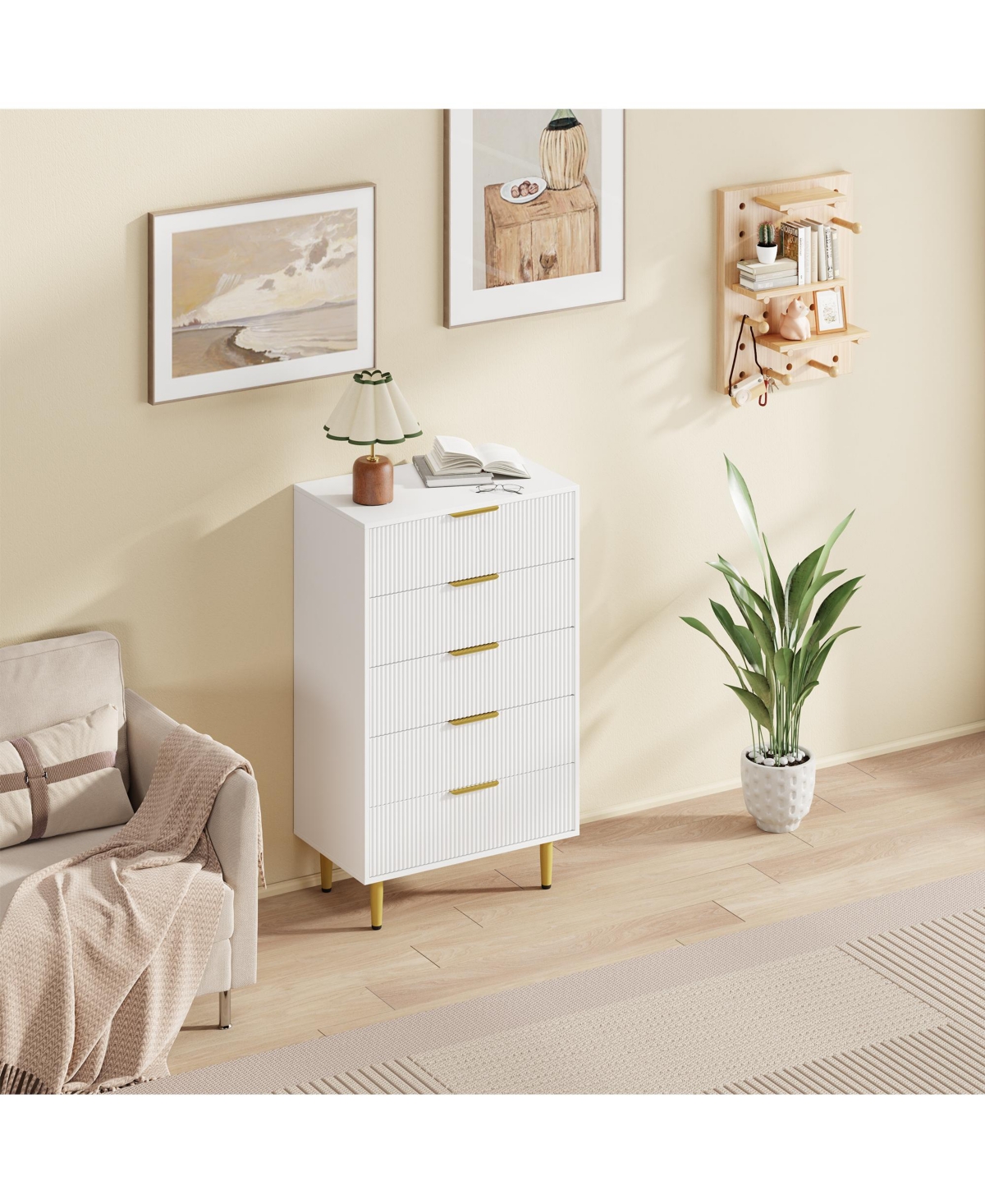 Gaomon Fluted Dresser for Bedroom,Wooden Chest of Drawers with Metal Handle & Feet