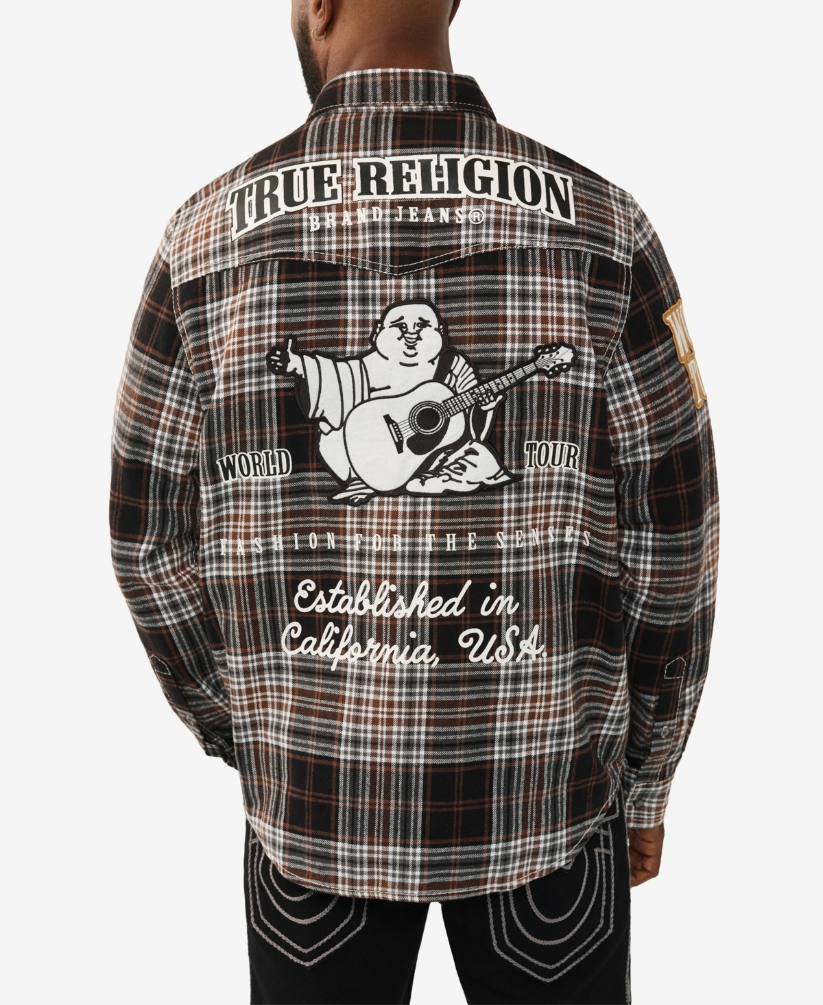 True Religion Men's Plaid Big T Western Shirt