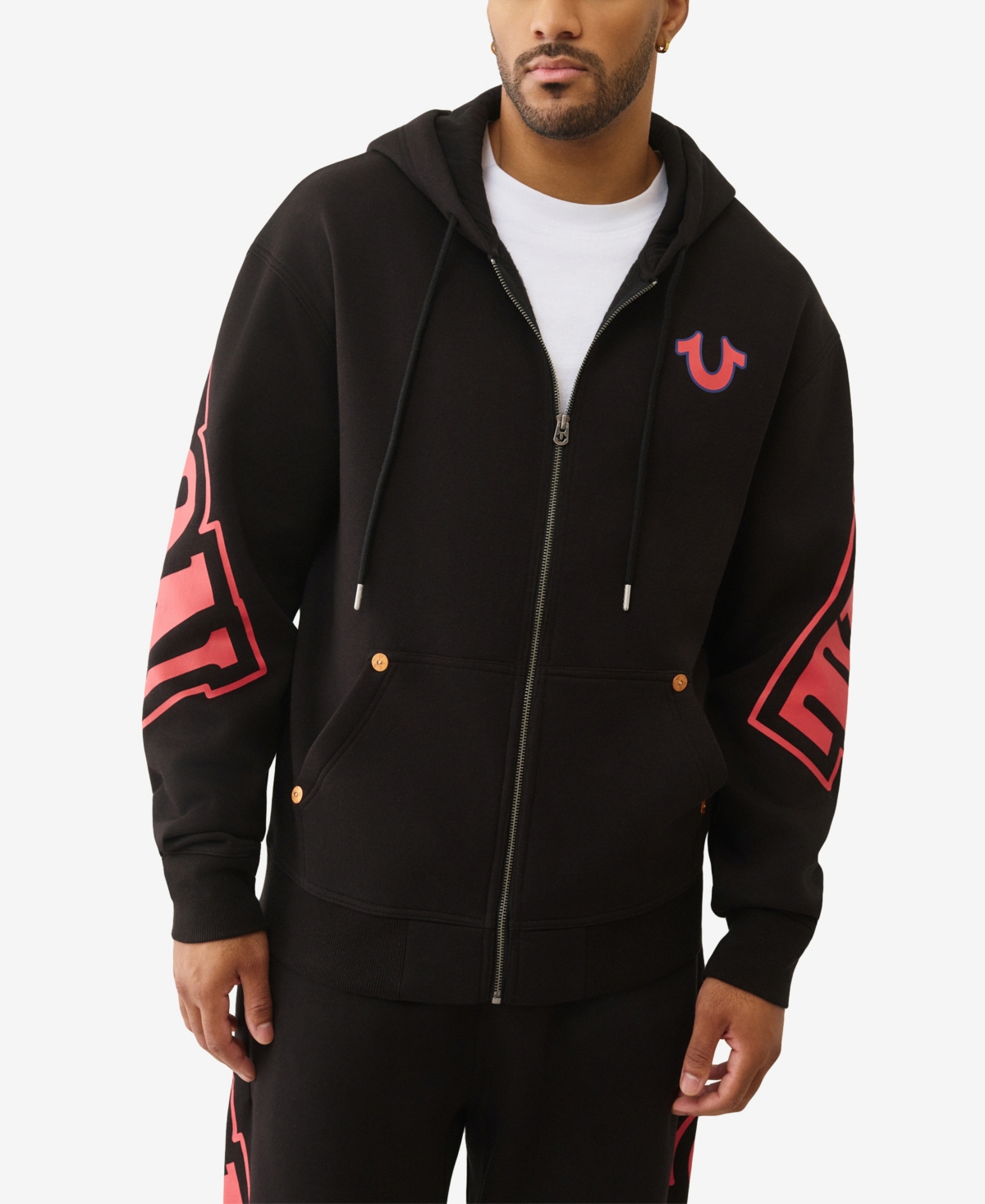 True Religion Men's Overt Arch Logo Zip Up Sweatshirt