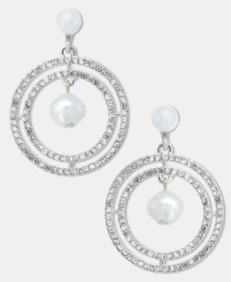 Pav&eacute; & Imitation Pearl Orbital Drop Earrings