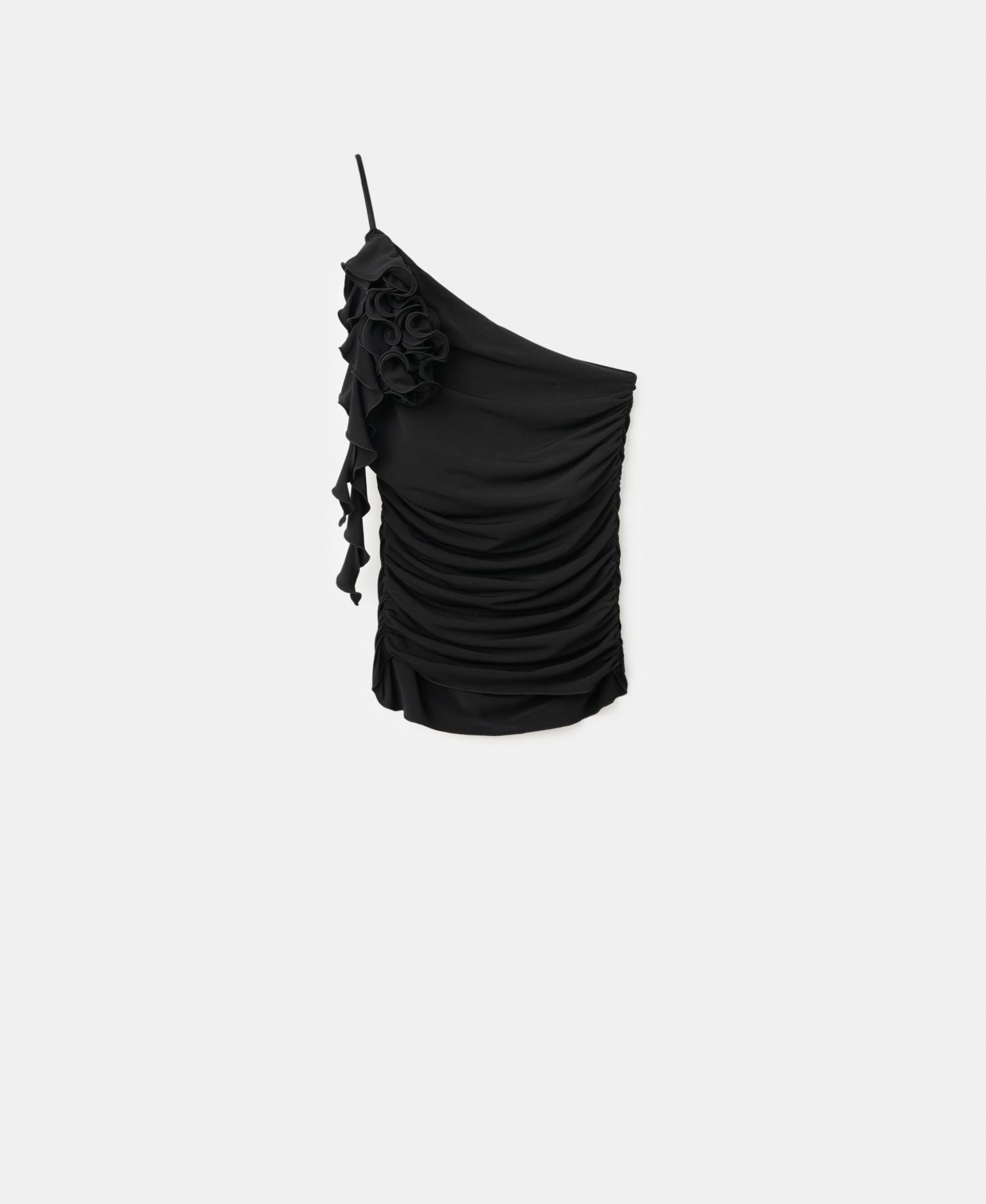 Women's Ruffle Trim Ruched Asymmetrical Top