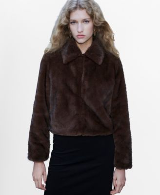MANGO - Women's Lapels Faux-Fur Jacket