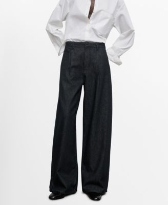 MANGO - Women's Wide-Leg Pleated Denim Trousers