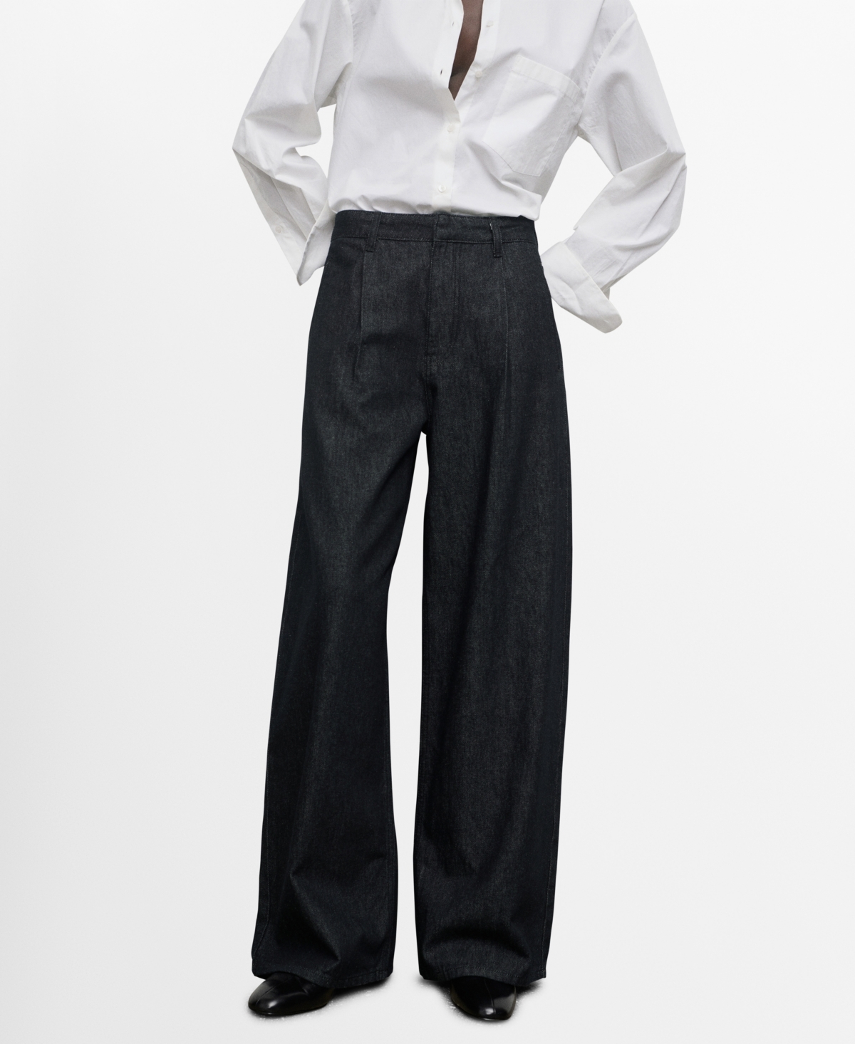 Mango Women's Wide-Leg Pleated Denim Pants