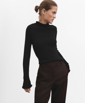 MANGO - Women's Scalloped Edges Ribbed Sweater