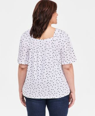 Plus Size Short Flutter-Sleeve Square-Neck Knit Top