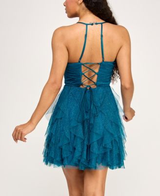 Juniors' Strappy Glitter Embellished Petal Dress