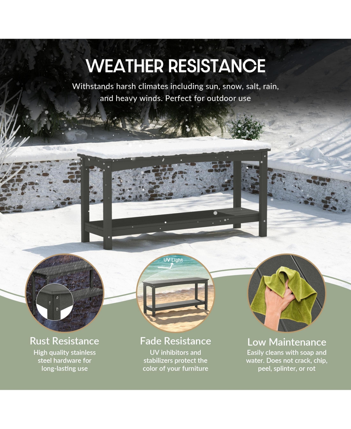 55" Outdoor Patio Hdpe Adirondack 2-Tier Shelf Console Table