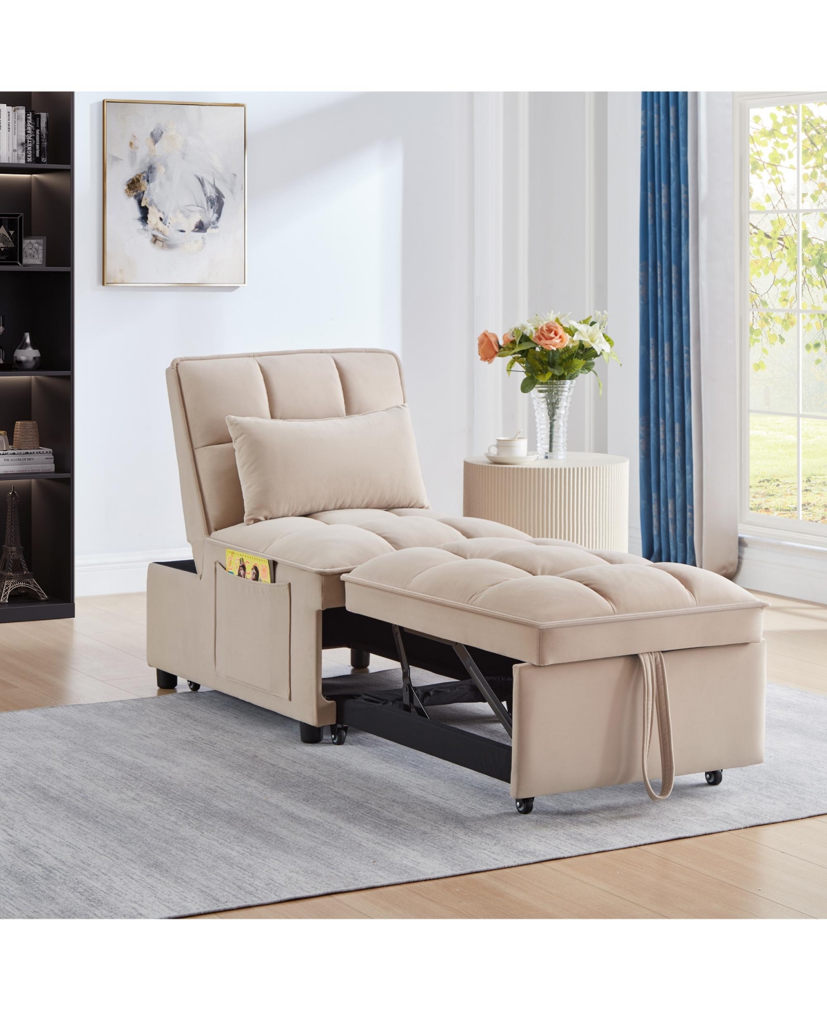 sumyeg 4-in-1 Convertible Sofa Bed with Storage Pockets Adjustable Backrest and Chaise Lounge
