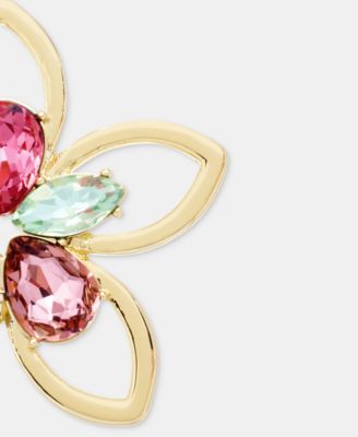 Multicolor Crystal Flower Double Drop Earrings 