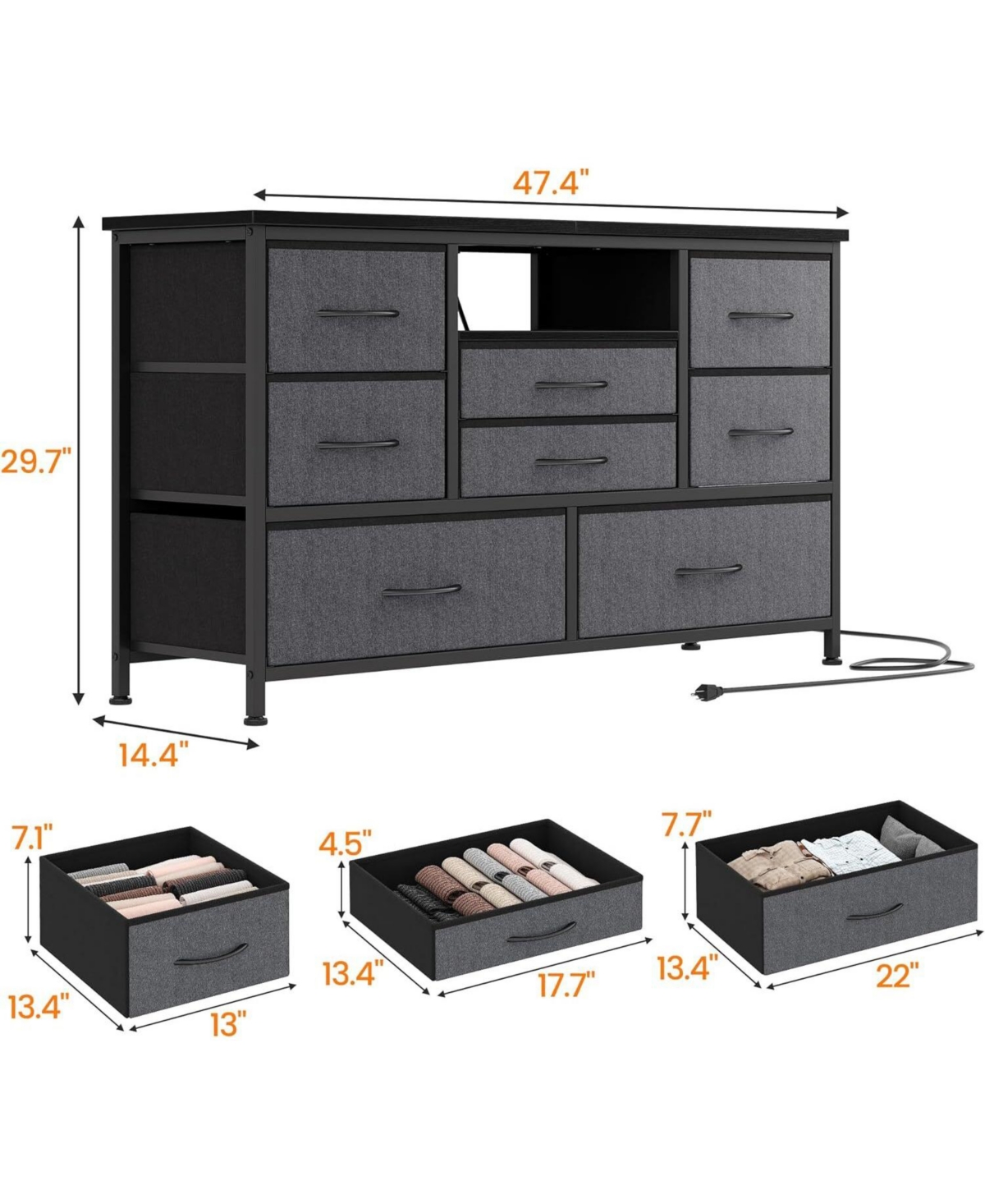 gaomon Modern 8-Drawer Dresser Tv Stand with Rgb Led Lighting, Power Outlet & Usb Ports – Fits 55" TVs, Versatile Storage