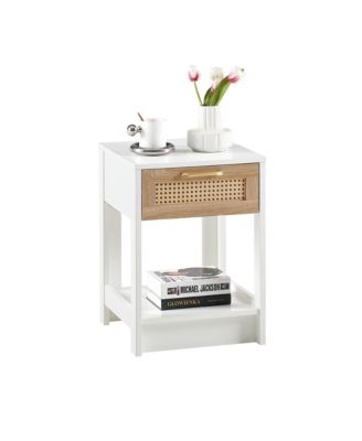 Modern Rattan End Table with Drawer Nightstand Side Table