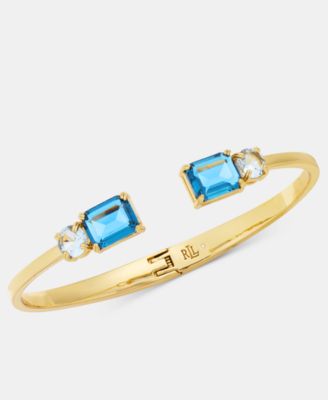 Gold-Tone Double Stone Cuff Bangle Bracelet
