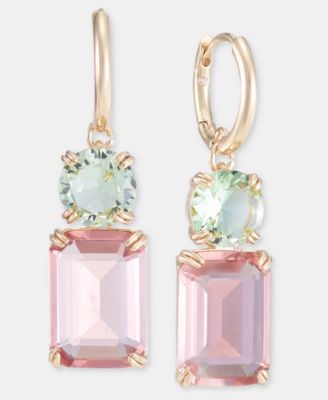 Gold-Tone Glass Stone Mixed Cut Drop Earrings