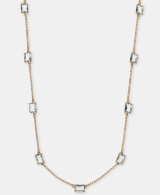 Gold-Tone Glass Stone Station Necklace. 16" + 3" extender