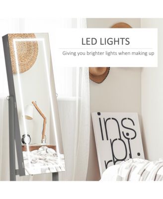 Full Body Mirro Jewelry Cabinet w/ LED Lights & 5-Tier Storage Shelves,