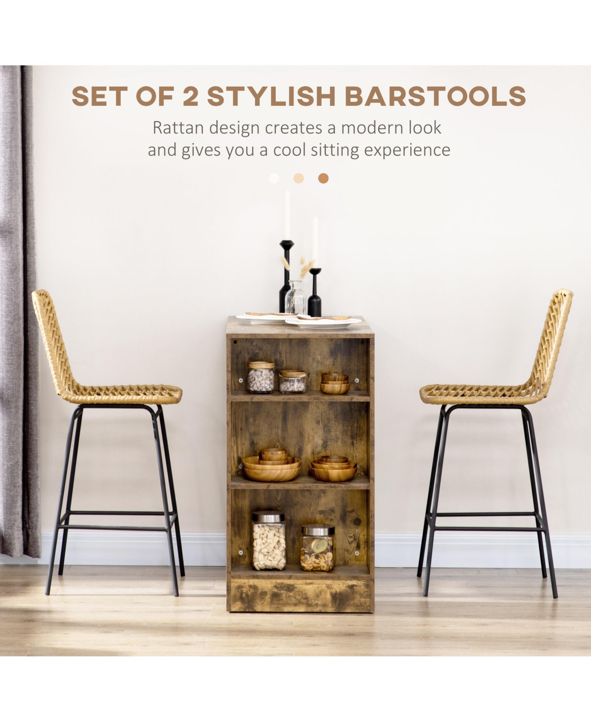 Homcom Modern Rat Bar Stools Set of 2 for Kitchen Seating