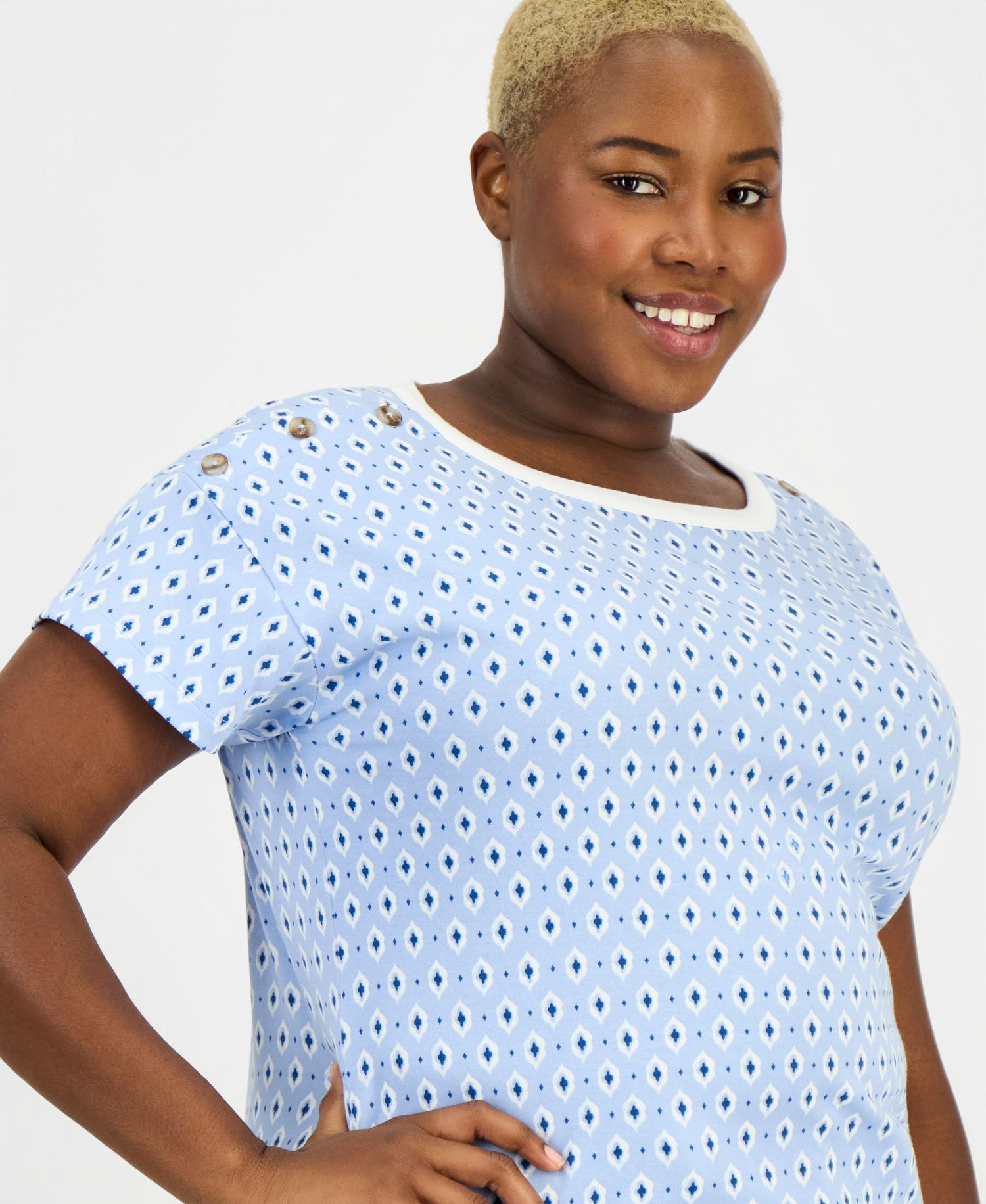 Petite Cotton Button-Shoulder Tee
