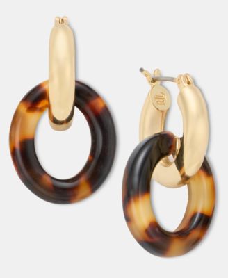 Gold-Tone Tortoise Shell Look Doorknocker Drop Earrings