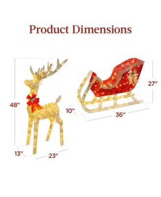Lighted Christmas 4ft Reindeer & Sleigh Outdoor Yard Decoration Set w/ 205 LED Lights, Stakes