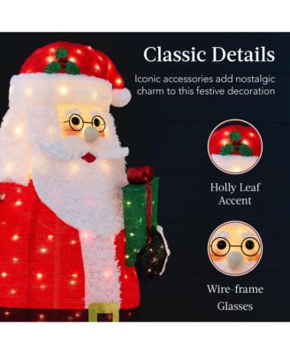 Lighted Pop-Up Santa Claus, Outdoor Christmas Holiday Decoration w/ LED Lights, Hat, Gift